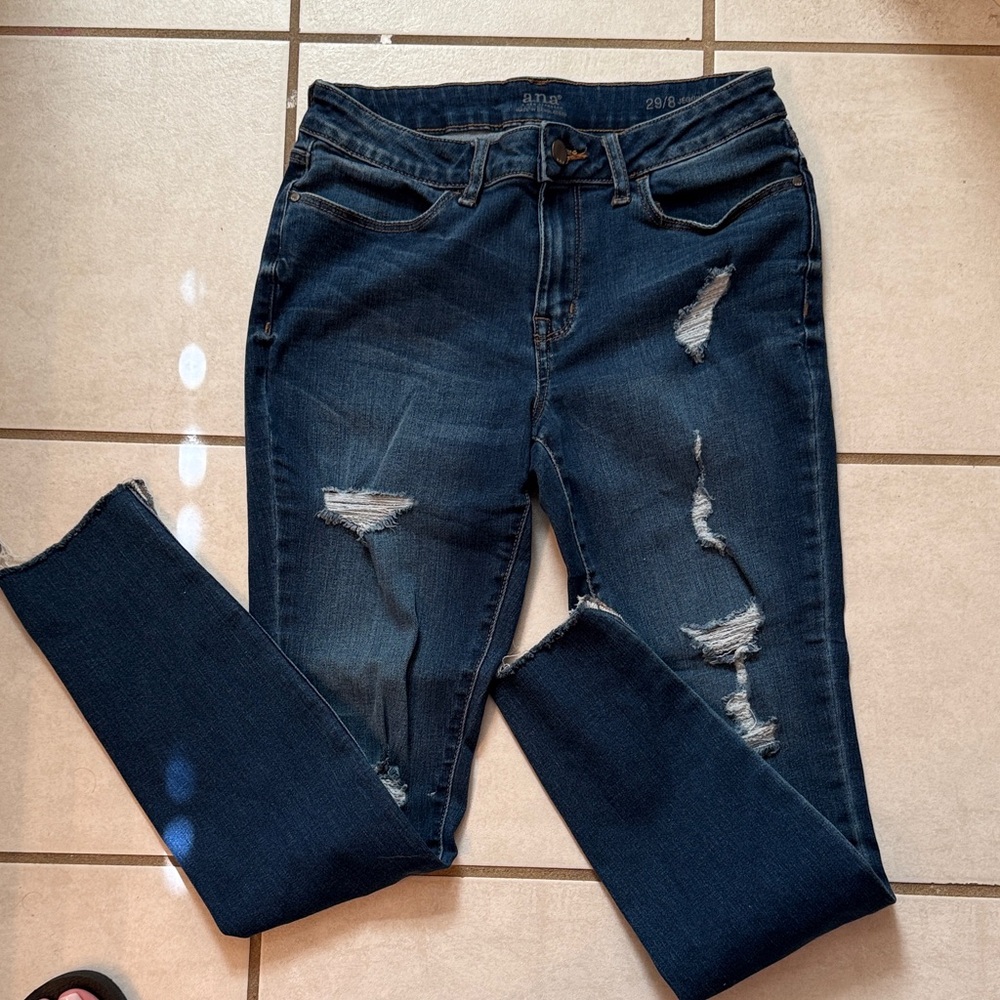 a.n.a Dark Blue Distressed Jeggings